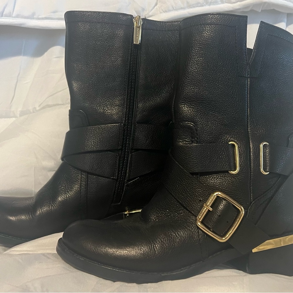 Vince Camuto Black Leather Calf Length Boots - Picture 2 of 5